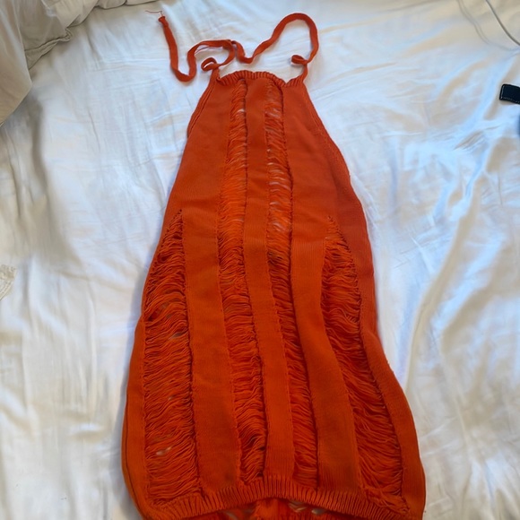 Missy Empire - Adriana Orange Halter Neck Laddered Knit Dress - Picture 3 of 5